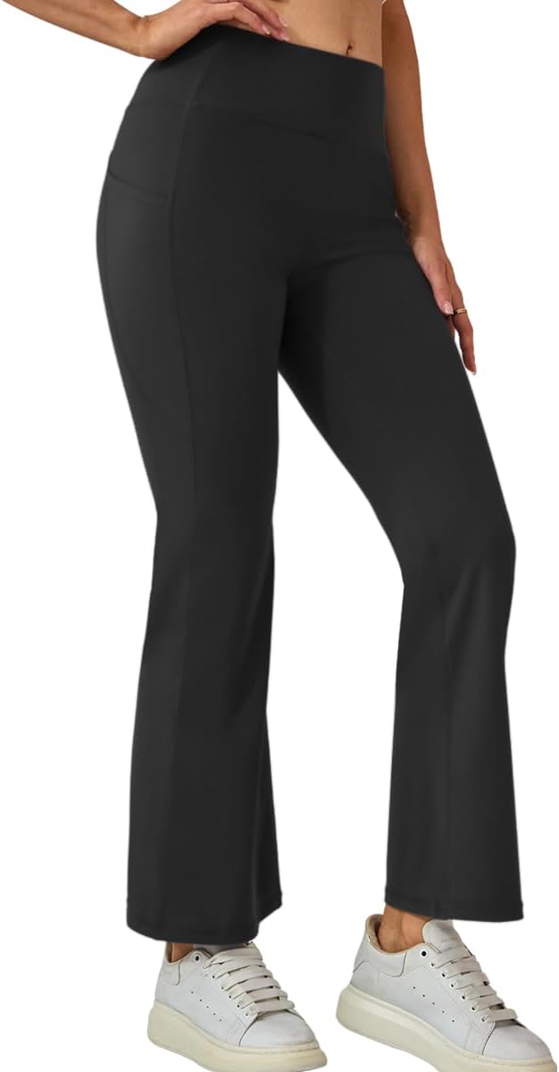 Petite Flared Yoga Pants for Women Wide Leg Side Pockets High Waist Stretchy Bootcut Loose Sweatpants Casual Workout
