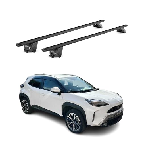 Omac - Portapacchi Base Compatibile Con Toyota Yaris Cross 2020-2025, In Alluminio, Abe, 100Kg, Nero, 2 Pezzi, Barra Chiusa Per Portabiciclette, Box Da Tetto, Portasci, Resistente Al Furto