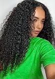 TENACOO Glueless Curly Wig Pre Cut Black Curly Synthetic Lace Front Wig 24 Inch 4x1 Middle Part Lace Closure Wig Upgraded with Human Hair Like Fiber Black Deep Wave Wigs for Women (1B-24 Inches)