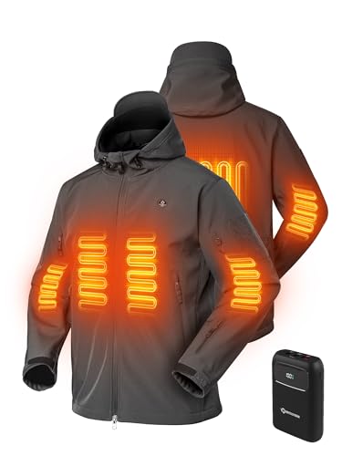 ANTARCTICA GEAR Men's Heated Jacket Winter Soft Shell Heating Hooded Coat with 12V 15000mAh Battery Pack, Water-Resistant Cold Weather Outerwear