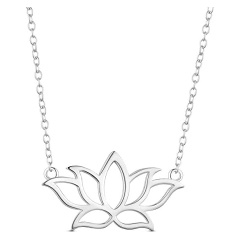SHEGRACE 925 Sterling Silver Necklace Lotus Flower Pendant Necklace Jewellery Gifts for Women,Silver Cover