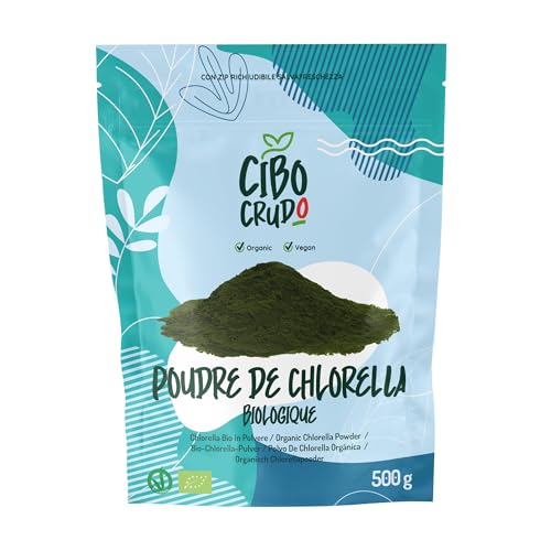 Poudre de Chlorella Bio - 500g. Algues Chlorelle Vulgaris. Avec Protéines Chlorophylle et Vitamines B12 et C Zinc et Antioxydants Pour Végétariens et Végétaliens.