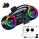 Greatzer Casco da moto Bluetooth 6.0, interfono per moto, 500 m, interfono a 2 cicli, luce RGB on/off, IP56, DSP CVC, riduzione del rumore del vento, risposta automatica, accoppiamento doppio telefono