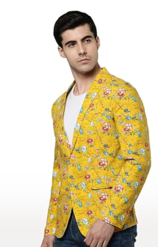 Image of SHOWOFFFF Men Printed Front-Open Casual Blazer | Notched Lapel Full Sleeves Cotton Blazer for Mens | Slim Fit Regular Length Blazer for Men's