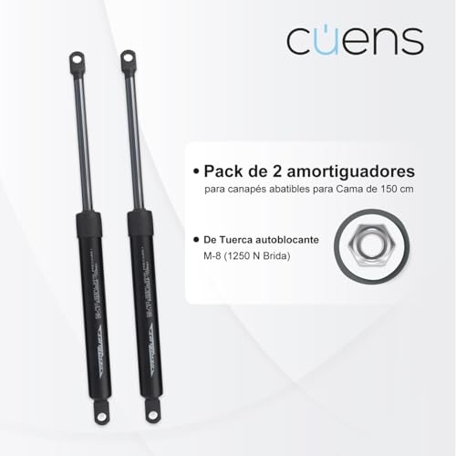 Miniatura 3 de Juego De 2 Amortiguadores O Resortes De Gas Para Canapés De 1150n - Brida M-8 - Ideal Para Canapés De 135cm - Cuens
