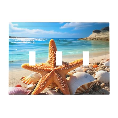 Placa decorativa para interruptor de luz triple con diseño tropical de conchas de mar 2