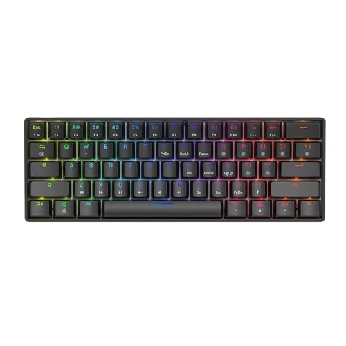 iCAN 60% Compact RGB Mechanical Gaming Keyboard, 61 Keys Hot-Swappable Linear Red Switch, Black Wired Keyboard with Adjustable Tilt & 18 Lighting Modes