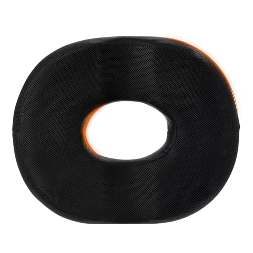 Image of amazon basics Memory Foam Donut Shape Coccyx Seat Pillow in Black | Mesh & Anti Skid (44 x 35 x 7 cm)
