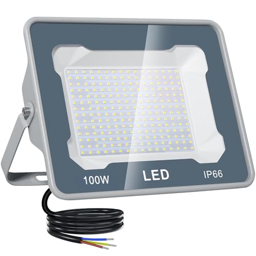 OUSIDE LED Flood Light Outdoor 100W 10000LM, IP66 Waterproof Outdoor LED Spotlights 6500K Work Light Cool White Floodlight Spotlight, Security Light for Garden Warehouse Sports Garage Field Yard