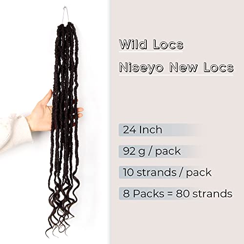Niseyo Wild Locs 24 Inch Distressed New Faux Locs With Curly Ends 8 Packs Distressed Goddess Locs Crochet Hair 24 In Long Soft Butterfly Loc Pre-Looped Deep Wavy End (Handmade, 4#/Brown) #TOP2