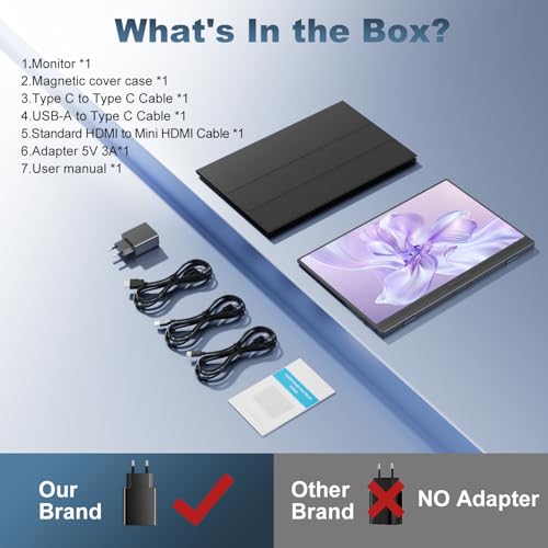CUIUIC Portable Monitor, 15,6 Zoll Tragbarer Mobiler IPS Bildschirm, FHD 1920x1080 HDR USB C mit Type-C HDMI Anschluß, für Laptop/MacBook/PC/Xboxs/PS, mit Schutzhülle 6