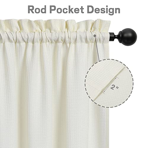 Homerry Half Window Tier Curtains Waffle Woven Textured Small Window Rod Pocketcurtains Window Treatment Sets Farmhouse Cafe Curtains For Bathroom Kitchen Bedroom Living Room, Ivory 30" W X24 L #TOP2