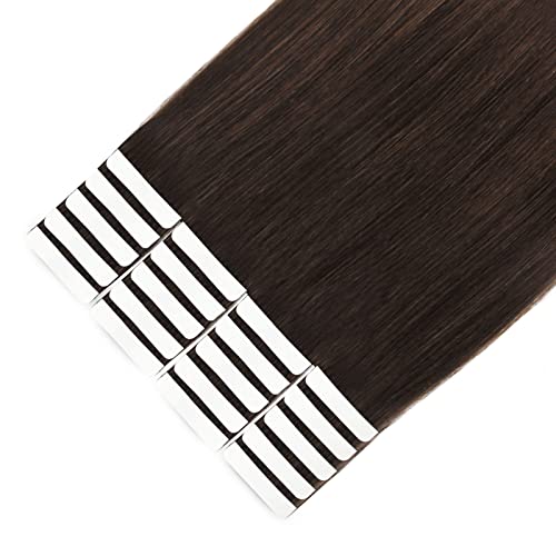 Image of Sixstarhair Dark Brown Remy Tape In Hair Extensions Premium 100 Human Hair With Invisible Tape Attached Semi Permanent Hair Extensions 50g [Color 2 Dark Brown 20inch]