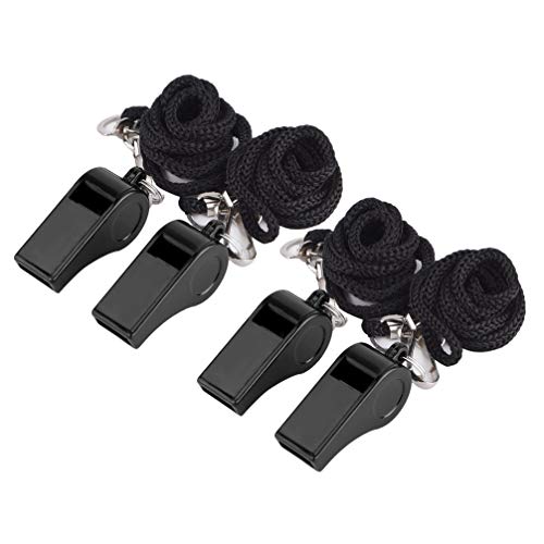 Apitos de plástico para treinador esportivo Besportble, 4 peças, com cordão, apitos de sobrevivência