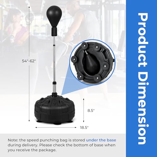 Goplus Punching Bag with Stand, Freestanding Speed Reflex Training Bag Kit with 54’’-62’’ Adjustable Height, Fillable Base, Boxing Gloves, Home Gym Boxing MMA Workout Equipment for Teens Adults