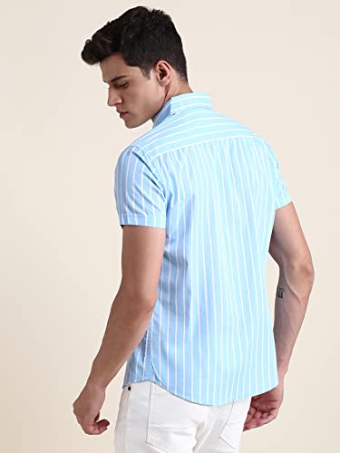 Image of Dennis Lingo Men's Cotton Striped Slim Fit Casual Shirt