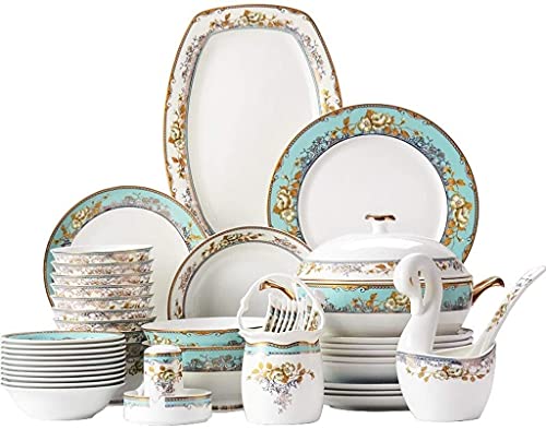 CAFIEDR Vajillas de Lujo de cerámica (50 Piezas, tazón, Olla, Plato y Cuchara) | Vajillas de Porcelana China, Juego Combinado de Porcelana (30 Piezas, 80 Piezas)