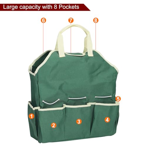 HARFINGTON Garden Tool Bag 14.6\" x 5.5\" x 16.5\" Large Oxford Waterproof with Pockets Garden Tote Bag Gardening Plant Tool Organizer Storage Carrier Store for Outdoor Women Men, Dark Green