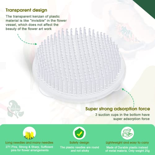 3 Pcs Clear Japanese Floral Frogs, 2.76" Plastic Ikebana Kenzan Flower Arrangement Pin Frog Holder With 3 Mini Suction Cups On Bottom, Fixable On Uneven Glass Ceramic Vase #TOP1