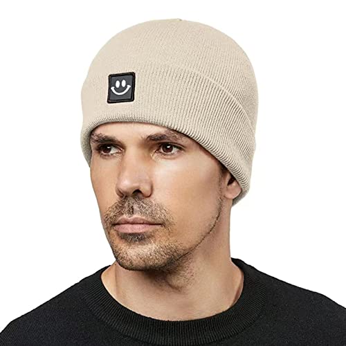 Cazytoyz Knit Beanie Hat For Men Women With Smile Face Embroidered Cuffed Slouchy Beanies Winter Warm Skull Hat Ski Hat #TOP2