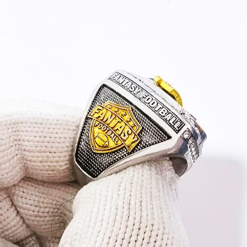 Image of 2025 Fantasy Football Championship Ring | Heavy FFL Champion Trophy Ring | Gold Silver Tone Plated Award Trophy for Fantasy Football League Winner