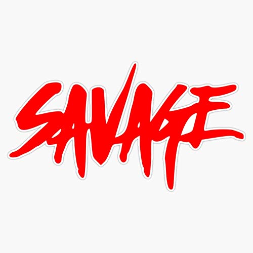 Savage Red - Text Sticker Vinyl Bumper Sticker 6 Mil Thick - Size 5"