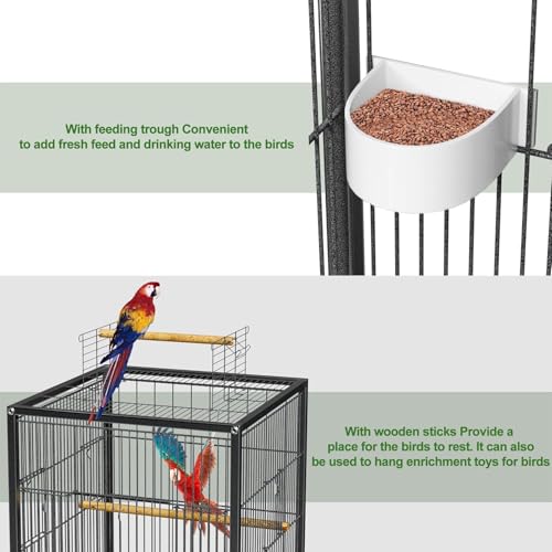 Image of Foldable Metal Bird cage,Villa for Budgies, Zebra Finches,Java,Cocktail, Conures,Alexander Parrot, Green Parrot with Stand,Wheel,2cups and 2 Perch Sticks,2 Side Doors- White Color