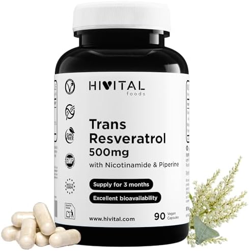Trans-Resveratrol 500 mg. 90 Vegan Capsules for 3 Months of Treat...