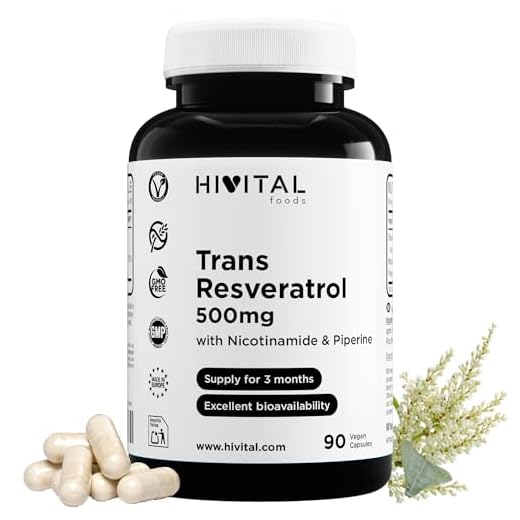 Trans-Resveratrol 500 mg. 90 cápsulas veganas para 3 meses. Con Nicotinamida y Piperina. Extracto Natural de Fallopia Japonica al 98% en Resveratrol Natural Puro para frenar el envejecimiento celular.