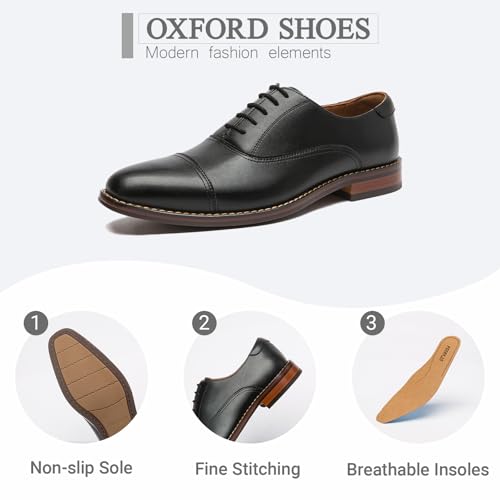 Poerkan Chaussures de Bureau pour Homme, Chaussures Classiques Confortables avec Lacets, de Haute Qualité, Polyvalentes, Élégantes, Noir, Marron, Noir, 30.5 – vue 3