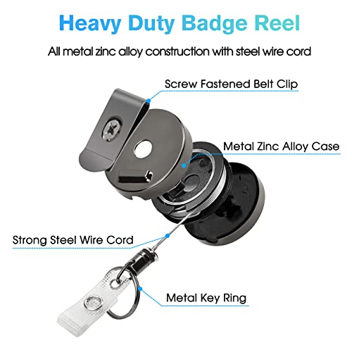 Ktrio 2 Pack Heavy Duty Retractable Keychain, Badge Reels Retractable With Belt Clip, Metal Id Badge Reels With 24" Retractable Steel Wire Cord, Max Loading Weight 5.3 Oz #TOP1