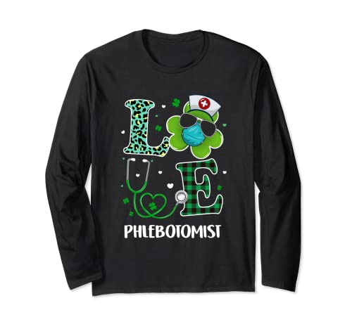Ph 2022 St Patricks Day Love Phlebotomist Funny Shamrock Maglia a Manica