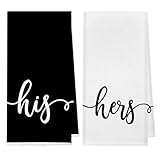 kunlisa His and Hers Gifts,Wedding Gifts for Couple Newlyweds,Couples Gifts for Husband and Wife,His and Hers Hand Towels for Bathroom 16x24 Inch Set of 2 (Black and White)