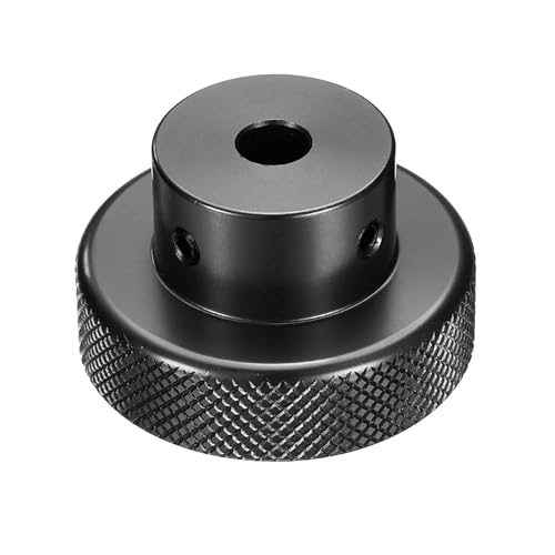 uxcell Anodization Aluminum Alloy Handwheel 7mm Bore 40mm OD Knurled Knob Turning Handle with Wrench for Milling Machine Lathe Slide Displacement Platform, Black