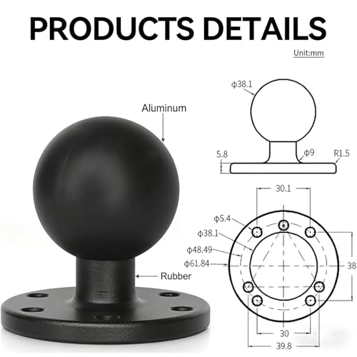Image of Strg 1.5 inch Ball Mount with 5.9 inch Double Socket Arm, Rectangular Plate and Round Base, Aluminum C Size 1.5 inch Ball Fish Finder Mount for Garmin Lowrance Fish Finder Mounting Tablet Laptop Mounting