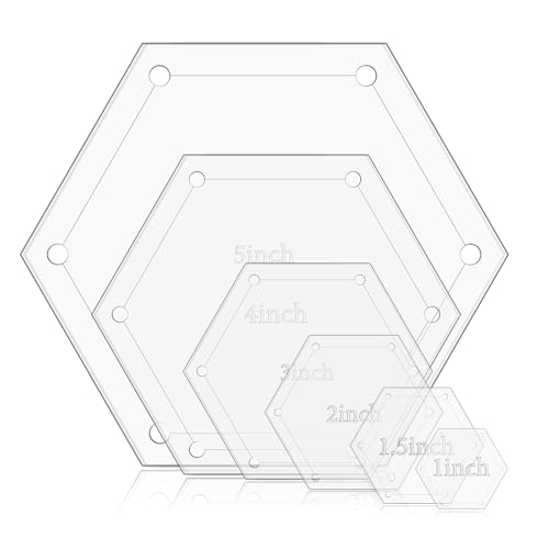 6 Pieces Hexagon Templates Quilting 1 Inch, 1.5 Inch, 2