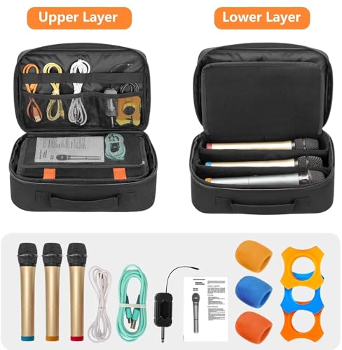 Image of ALASKA 3-Slot Wireless Microphone Carrying Case - Compact, Padded and Durable Storage Bag for 3 Microphones up to 11 Inches. Portable Mic Case.