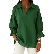 Halfword 3/4 Sleeve Blouses for Women Casual Dressy Lotus Sleeve Shirts Work Office Tops