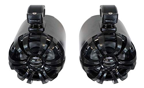 Rockville Pair WB65 Black 6.5" 600W Metal Marine Wakeboard Tower Speakers, 4 Ohm, Waterproof, 360-Degree Swivel, Durable Build for Boats, ATVs, UTVs