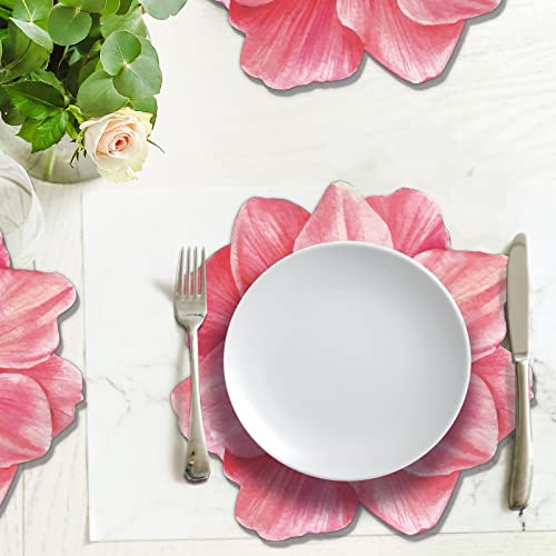 Disposable Flower Shaped Paper Place Mats 50 Counts 13”X 13”, Summer Pink Floral Charger Place Mat For Spring Flowers Dinner Table Setting Bridal Baby Shower Birthday Party Supplies Decorations Favors #TOP5
