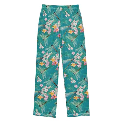 ZZXXB Dragonfly Tropical Flowers Boys Long Pants Soft Trousers Elastic Waist Kids Lounge Bottoms with Pockets S-XL - Main Image