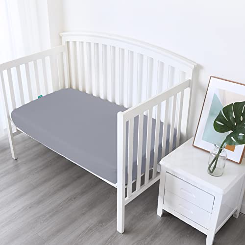 Biloban Crib Sheets Fitted, 2 Pack Crib Sheet Fits for Standard Crib Mattress, Neutral Toddler Bed Sheets for Baby Boys and Girl, Grey & Aqua, 52”X 28”