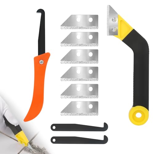 QOUBNIC Fugenkratzer Fliesen, Abgewinkelter Fugenreiniger Fliesen Fugenkratzer, Fliesenfugen Entfernen mit 8 Ersatzklingen für Die Fliesenreinigung, Die Reinigung Bodenfliesen