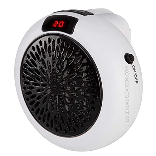 Calefactor cerámico de enchufe. Potencia: 600W. Display LED. Temporizador programable durante 12h. Rotación de enchufe 360º. 2 velocidades. Temperatura de +15 a +32ºC.