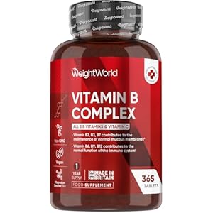 Vitamin B Complex Supplement – 365 Tablets – 1 Year Supply – with All 8 B Vitamins & C – 1 Tablet-a-Day – Non-GMO, Gluten-Free & Vegan-Friendly – for Men & Women