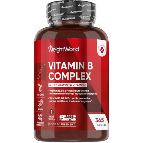 Vitamin B Complex Supplement - 365 Tablets - 1 Year Supply - with All 8 B Vitamins & C - 1 Tablet-a-Day - Non-GMO, Gluten-Free & Vegan-Friendly - for Men & Women