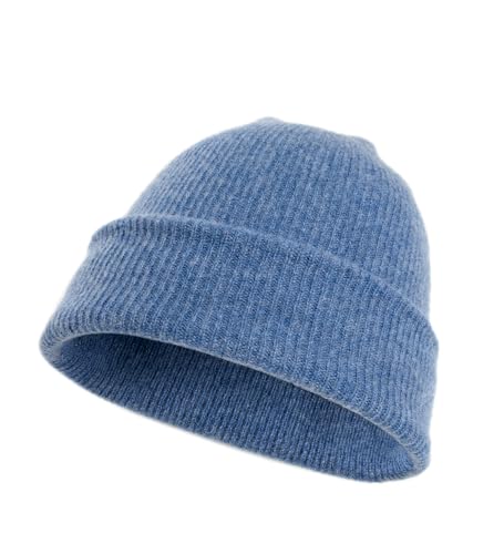 tonten 100% Reine Kaschmir Dual-Layer Mütze für Damen, Winter Dicke, weiche, warme Damen Skikappen (Blau)