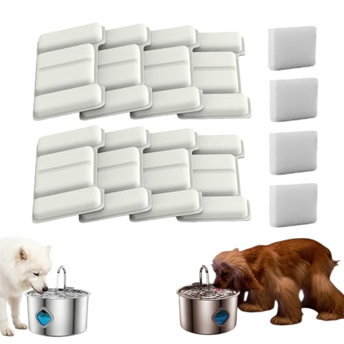 3.2L Stainless Steel Dog Fountain Water Bowl with Quad Filtration, System with Continuous Circulating Water Flow, Ultra-Quiet & Easy to Clean, for Cats and Dogs (Filter Cartridge (8+4) Box)