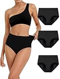 TIICHOO Culotte Menstruelle Ultra Absorbante Taille Haute Anti Fuite sous vêtement Femme Culotte Regles Lot de 3(M, Noir de 3)