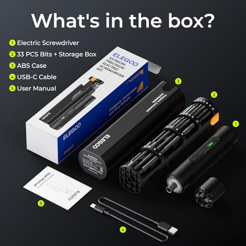 ELEGOO Electric Screwdriver Set with 33 Magnetic Bits and 3 Torque Setting, Max 10 N.m, 1500mAh Rechargeable Cordless Screwdriver, LED Light, Mini Power Screwdriver Tool Kit for 3D Printer, PC, Camera by ELEGOO - Image 8